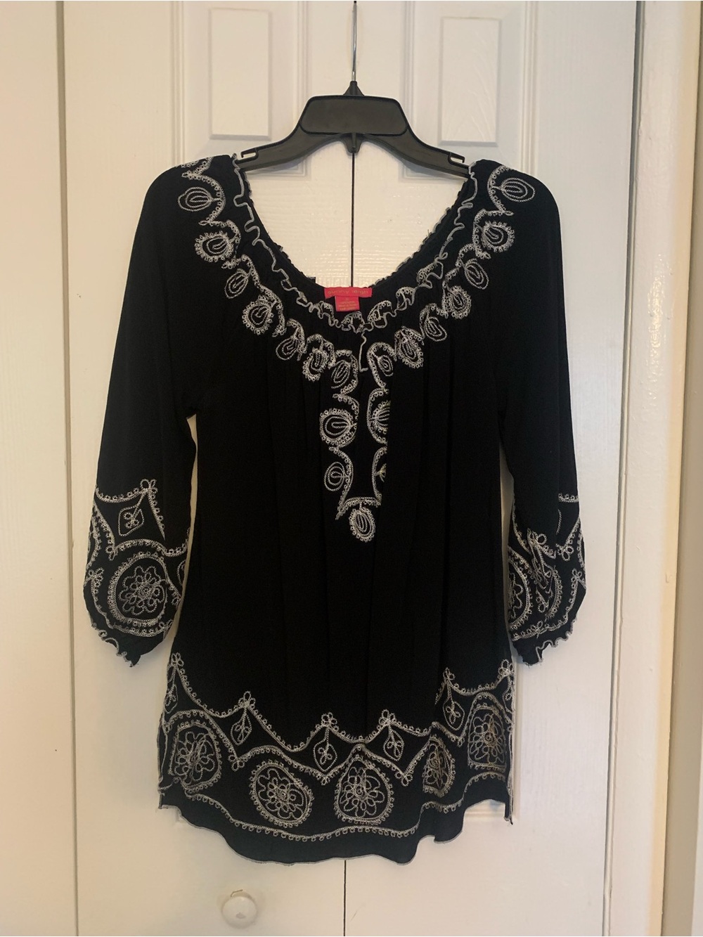 Sunny Leigh Black Embroidered Peasant Blouse